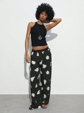 Maija Elastic Waist Loose Wide-Legged Long Pants
