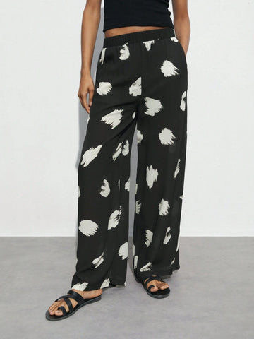 Maija Elastic Waist Loose Wide-Legged Long Pants