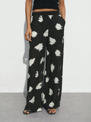 Maija Elastic Waist Loose Wide-Legged Long Pants