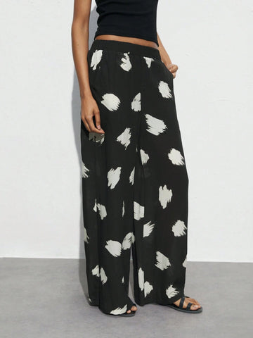 Maija Elastic Waist Loose Wide-Legged Long Pants