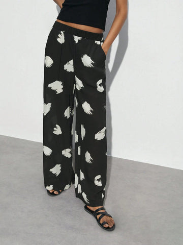 Maija Elastic Waist Loose Wide-Legged Long Pants