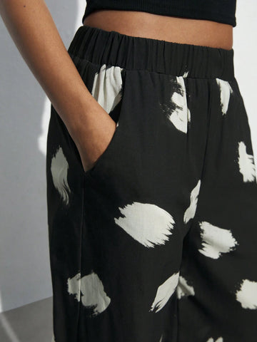 Maija Elastic Waist Loose Wide-Legged Long Pants