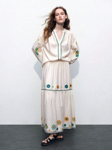 Maija Floral Printed Vacation Women's Long Sleeve Shirt With Open Front