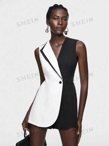 Ladies' Color Block Sleeveless Jumpsuit Shorts