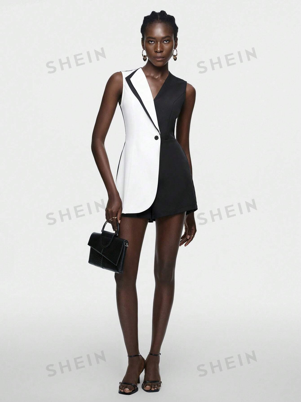 Ladies' Color Block Sleeveless Jumpsuit Shorts