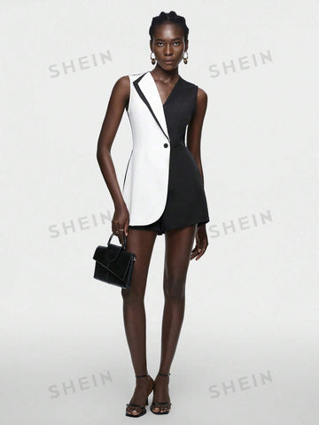 Ladies' Color Block Sleeveless Jumpsuit Shorts