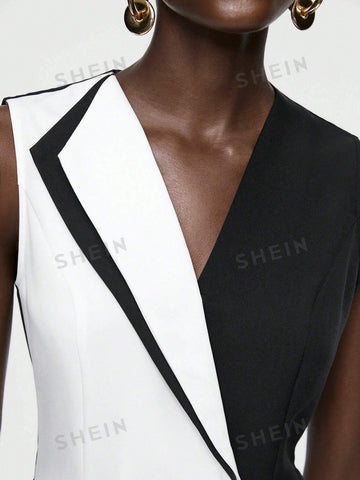 Ladies' Color Block Sleeveless Jumpsuit Shorts