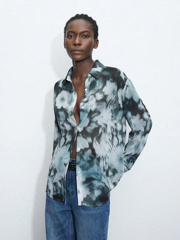 Maija Ladies' Flower Printed Casual Daily Long Sleeve Shirt