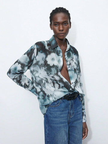 Maija Ladies' Flower Printed Casual Daily Long Sleeve Shirt