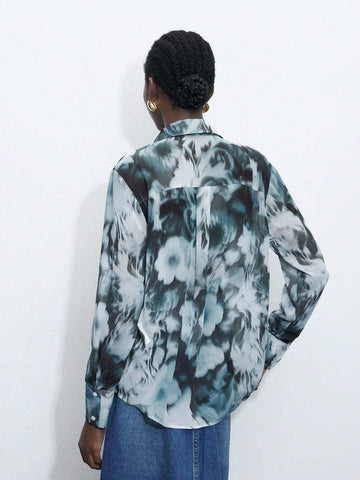 Maija Ladies' Flower Printed Casual Daily Long Sleeve Shirt