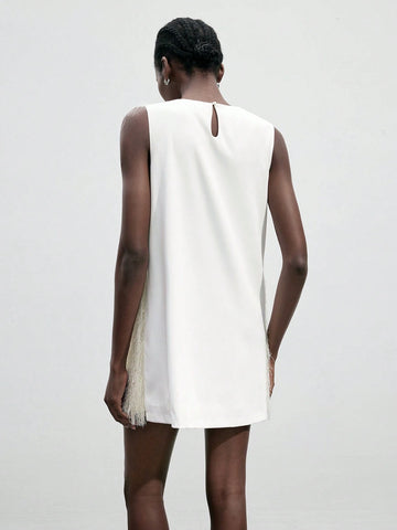 New Autumn/Winter Women Elegant Vintage Casual Dress, Sleeveless Fur Trim Party Wedding Cocktail