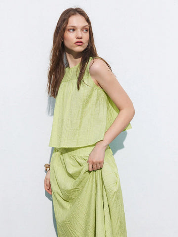 Summer Sleeveless Lace Up Backless Flowy Tank Top And Casual High Waist Skirt