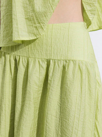 Summer Sleeveless Lace Up Backless Flowy Tank Top And Casual High Waist Skirt