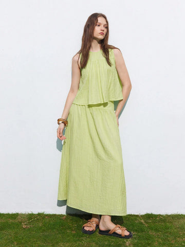 Summer Sleeveless Lace Up Backless Flowy Tank Top And Casual High Waist Skirt