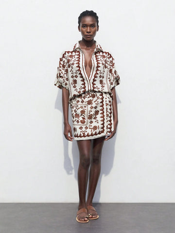 Maija Western Clothes Women's Allover Print Summer Casual Vacation Knee Length Skirt