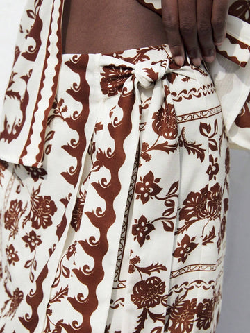 Maija Western Clothes Women's Allover Print Summer Casual Vacation Knee Length Skirt