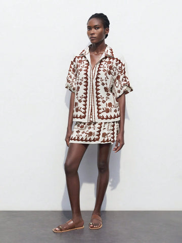 Maija Western Clothes Women's Allover Print Summer Casual Vacation Knee Length Skirt