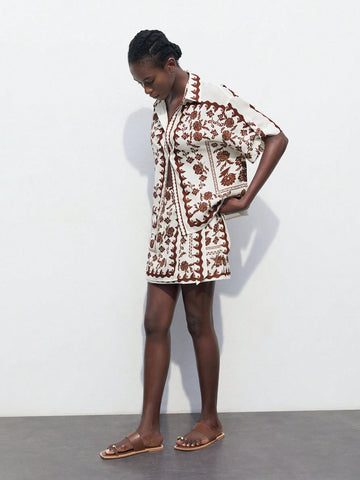 Maija Western Clothes Women's Allover Print Summer Casual Vacation Knee Length Skirt