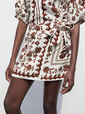 Maija Western Clothes Women's Allover Print Summer Casual Vacation Knee Length Skirt