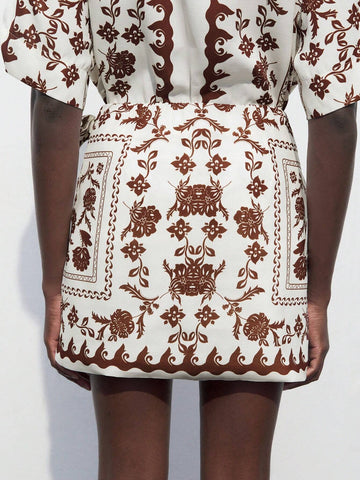 Maija Western Clothes Women's Allover Print Summer Casual Vacation Knee Length Skirt