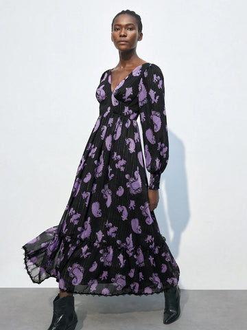 Cropped Length Floral Print Sleeveless Dress For Women