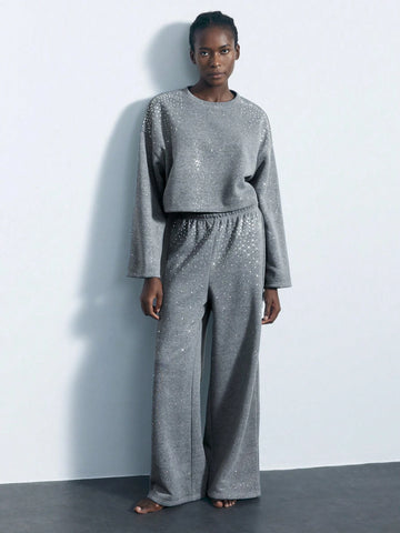 Maija Women Rhinestone Decorated Simple Daily Casual Pants