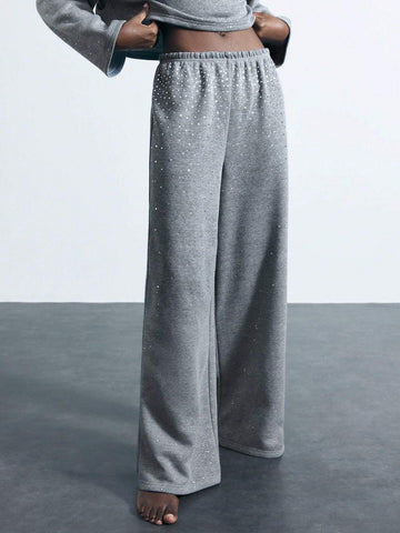Maija Women Rhinestone Decorated Simple Daily Casual Pants