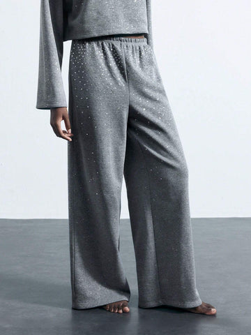 Maija Women Rhinestone Decorated Simple Daily Casual Pants