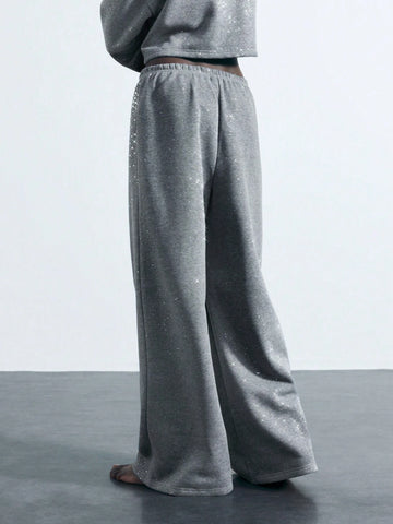 Maija Women Rhinestone Decorated Simple Daily Casual Pants