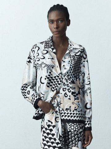 Maija Women''s All-Over Allover Print Button Up Casual Long Sleeve Shirt