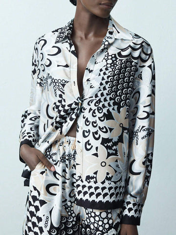 Maija Women''s All-Over Allover Print Button Up Casual Long Sleeve Shirt