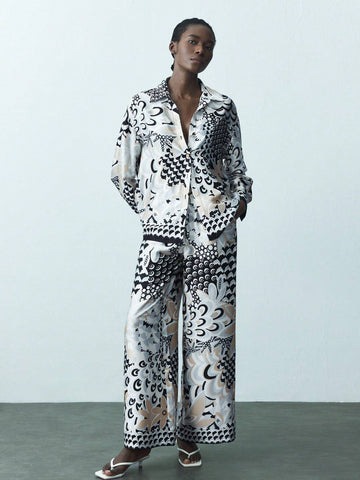 Maija Women''s All-Over Allover Print Button Up Casual Long Sleeve Shirt