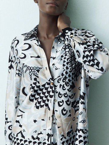 Maija Women''s All-Over Allover Print Button Up Casual Long Sleeve Shirt