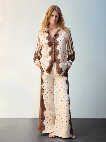 Maija Women's All-Over Print Button-Front Long Sleeve Shirt