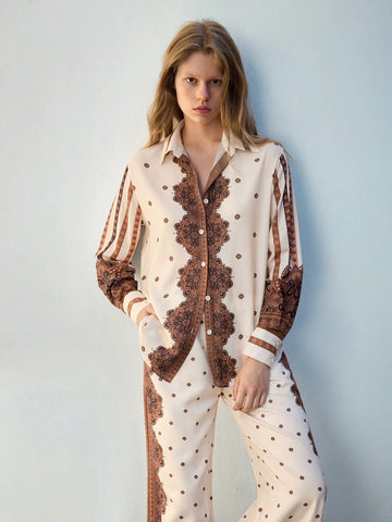 Maija Women's All-Over Print Button-Front Long Sleeve Shirt