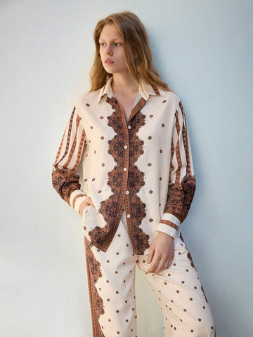 Maija Women's All-Over Print Button-Front Long Sleeve Shirt