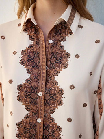 Maija Women's All-Over Print Button-Front Long Sleeve Shirt