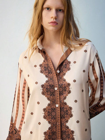 Maija Women's All-Over Print Button-Front Long Sleeve Shirt