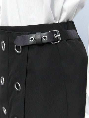 Maija Women's Asymmetric Hem Casual Skort With Faux Pearl Decor