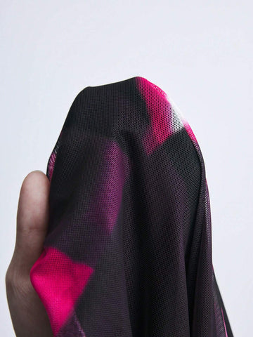 Women's Autumn Fashionable Contrast Print Mesh Pleat Bodycon Mini Dress