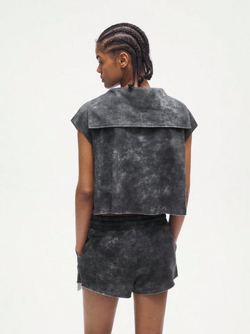 Women's Batwing Sleeve Hooded Top And Front Tie Shorts 2pcs Set