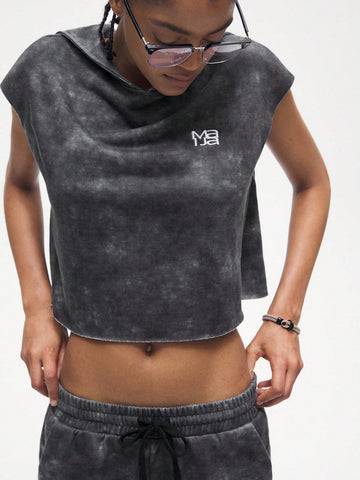 Women's Batwing Sleeve Hooded Top And Front Tie Shorts 2pcs Set