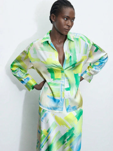 Maija Women's Button-Down Shirt With Random Printed Pattern, Long Sleeve