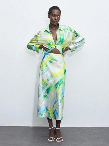 Maija Women's Button-Down Shirt With Random Printed Pattern, Long Sleeve