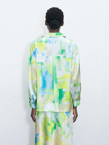 Maija Women's Button-Down Shirt With Random Printed Pattern, Long Sleeve