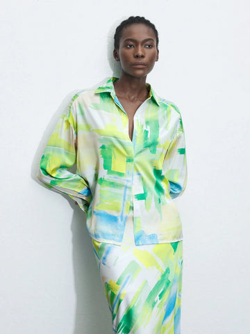 Maija Women's Button-Down Shirt With Random Printed Pattern, Long Sleeve