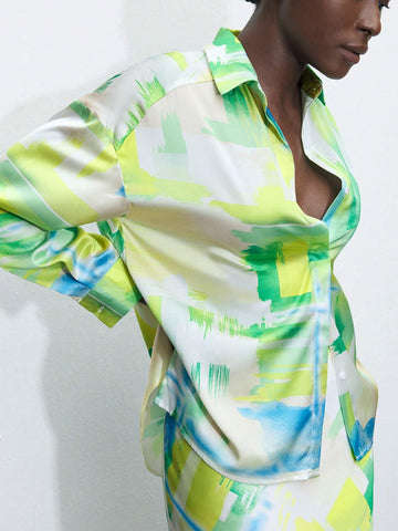 Maija Women's Button-Down Shirt With Random Printed Pattern, Long Sleeve