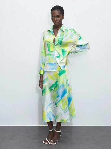 Maija Women's Button-Down Shirt With Random Printed Pattern, Long Sleeve