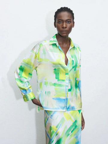 Maija Women's Button-Down Shirt With Random Printed Pattern, Long Sleeve