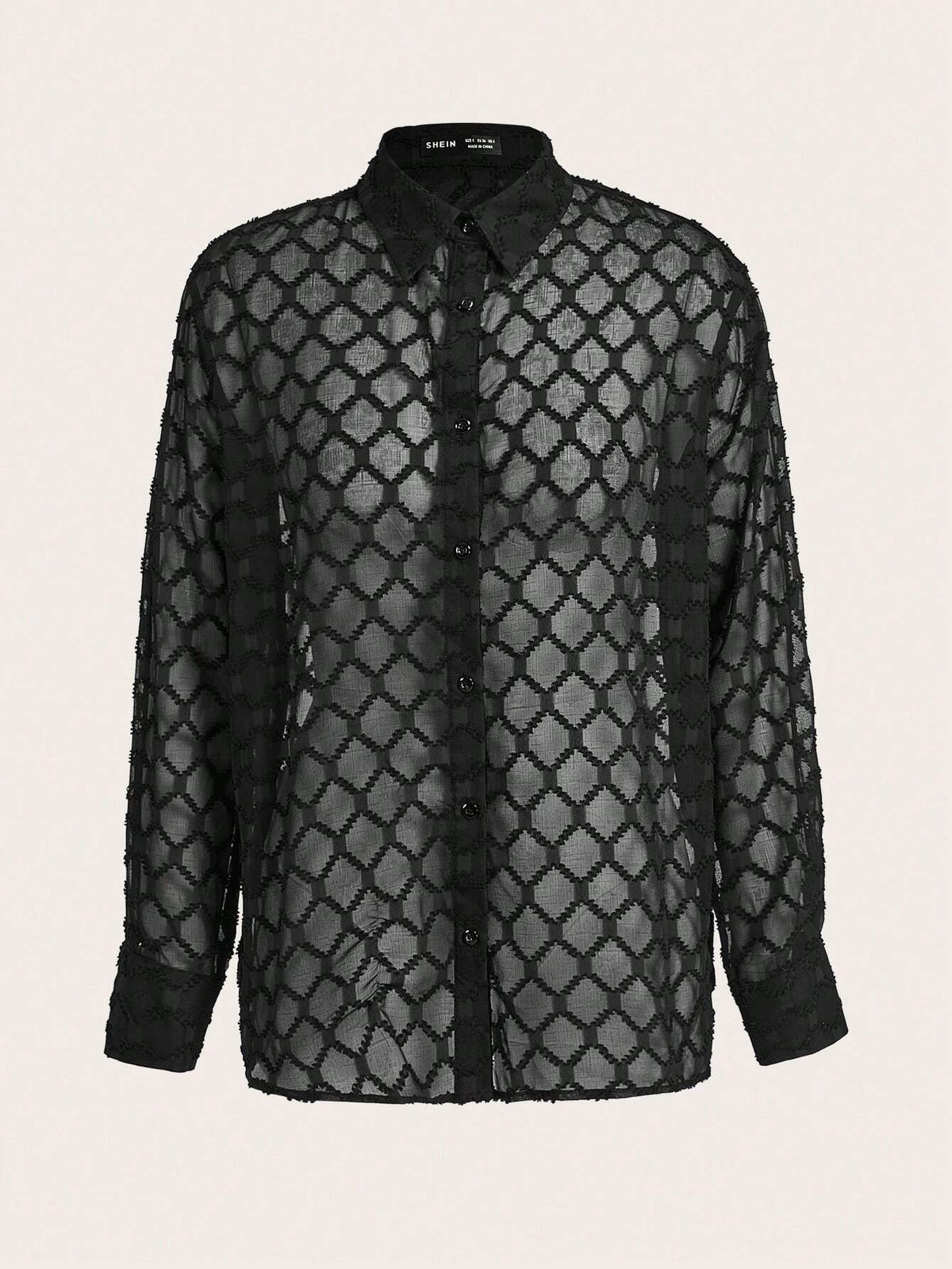 Maija Women's Button Down Long Sleeve Mesh Plaid Slim Elegant Black Shirt